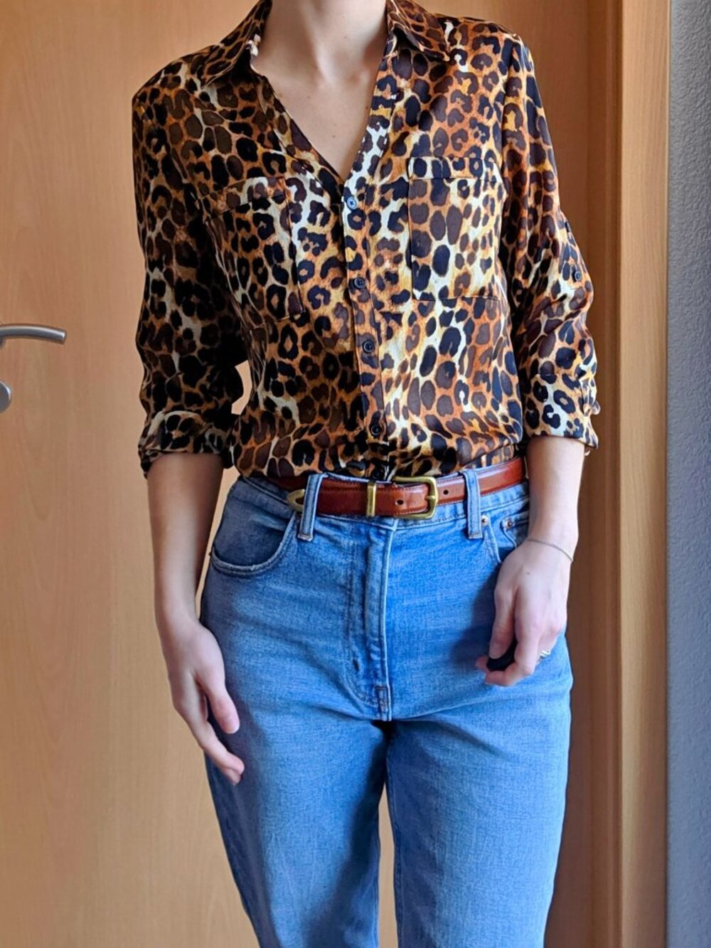 Express The Portofino Shirt Slim Fit Button Down Long Sleeve Top Cheetah Size XS - Picture 13 of 16